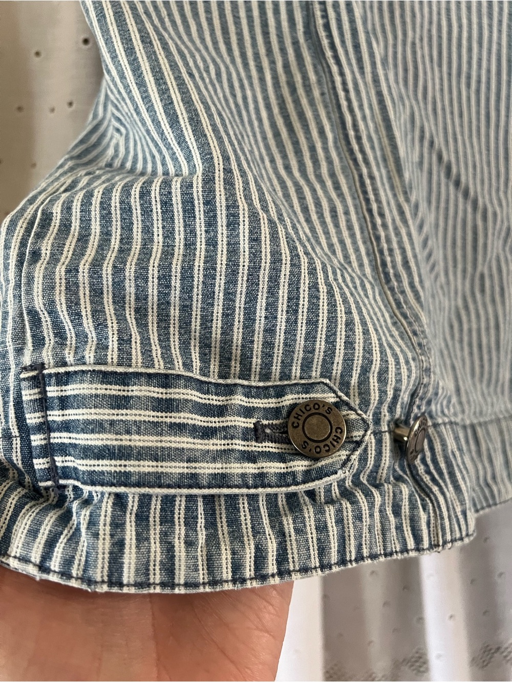 Chico's Blue and White Striped Sleeveless Button-Down Vest - Picture 7 of 8